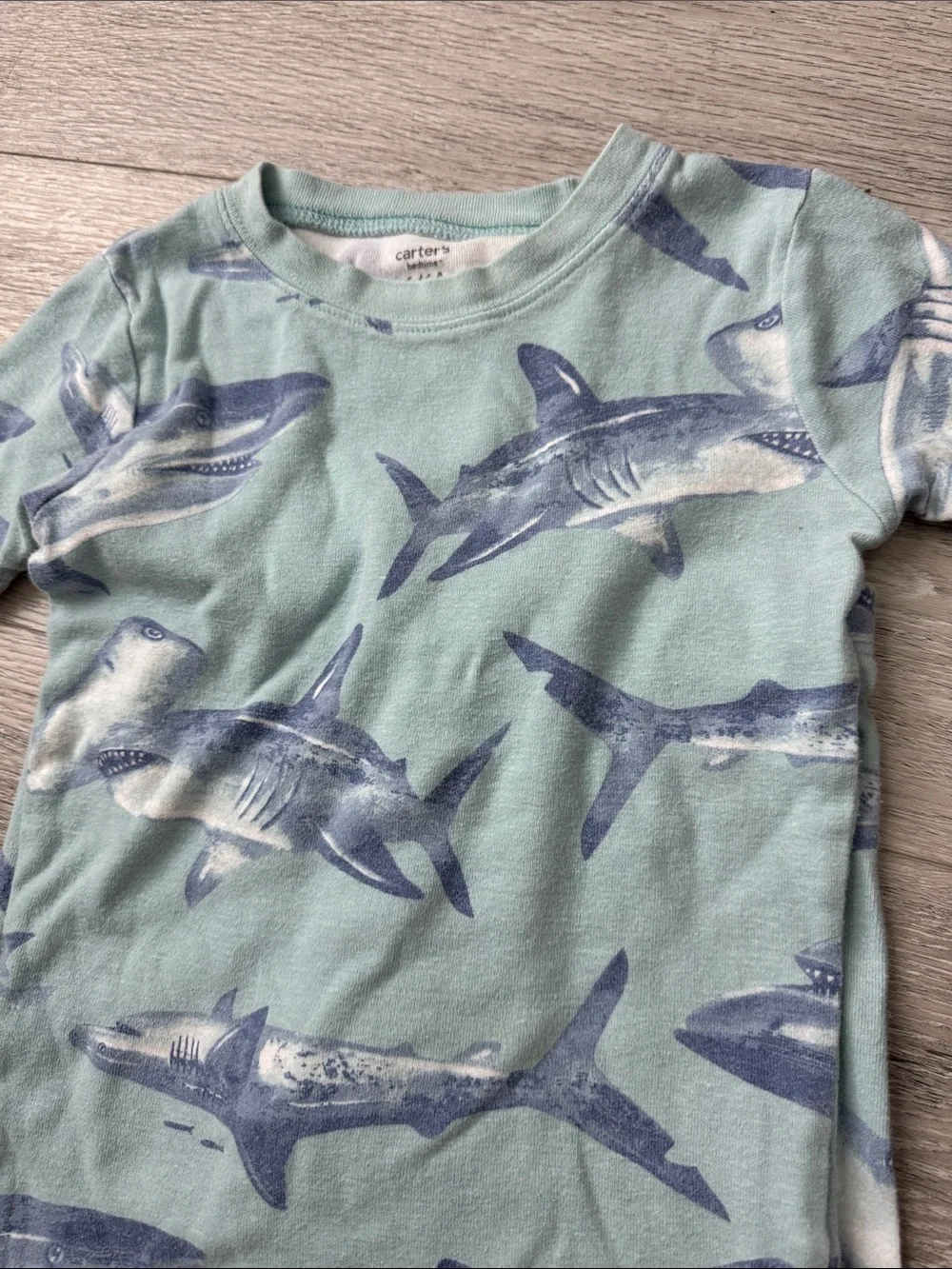 EUC Carter's Teal Stripe & Seafoam Shark Pajama Short Sleeve & Pants Sets Size 6